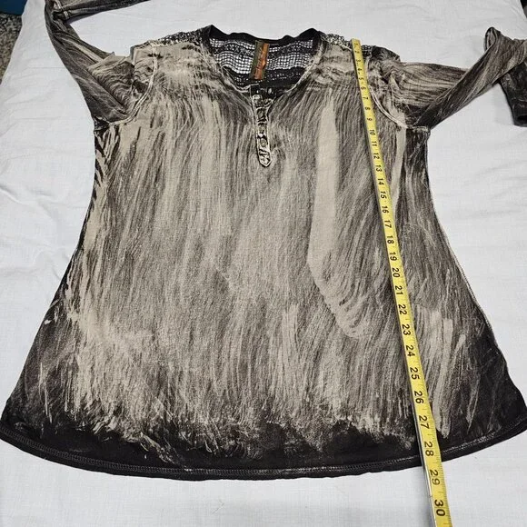 Aratta Silent Journey Women Size M Boho Popover Top Tunic Embroidery Acid Washed - Picture 7 of 14
